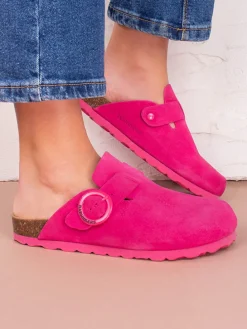 Leder-Clogs in Fuchsia