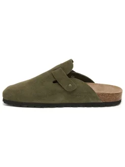 Leder-Clogs in Khaki
