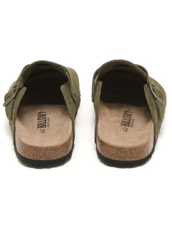 Leder-Clogs in Khaki