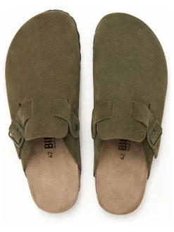 Leder-Clogs in Khaki
