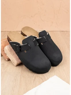 Leder-Clogs in Schwarz