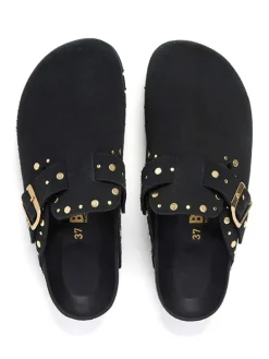 Leder-Clogs in Schwarz