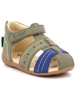 Leder-Halbsandalen "Bigbazar 2" in Khaki/ Blau