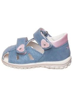 Leder-Halbsandalen in Blau/ Rosa