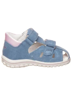 Leder-Halbsandalen in Blau/ Rosa