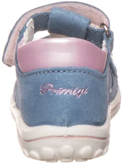 Leder-Halbsandalen in Blau/ Rosa