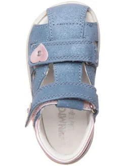 Leder-Halbsandalen in Blau/ Rosa