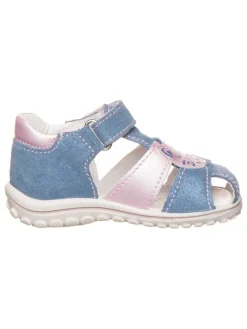 Leder-Halbsandalen in Blau/ Rosa