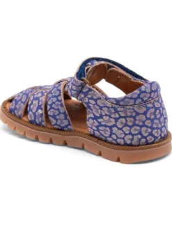 Leder-Halbsandalen in Blau/ Rosa
