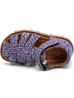 Leder-Halbsandalen in Blau/ Rosa