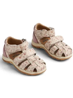 Leder-Halbsandalen in Creme/ Rosa