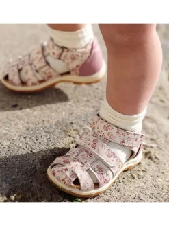 Leder-Halbsandalen in Creme/ Rosa