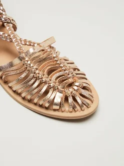 Leder-Halbsandalen in Gold
