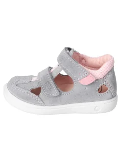 Leder-Halbsandalen in Grau/ Rosa