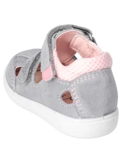 Leder-Halbsandalen in Grau/ Rosa