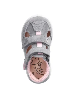 Leder-Halbsandalen in Grau/ Rosa