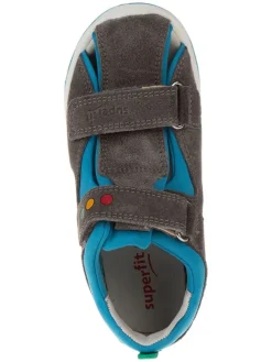 Leder-Halbsandalen in Grau/ Blau