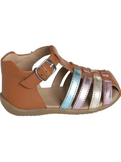 Leder-Halbsandalen in Hellbraun