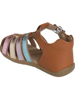 Leder-Halbsandalen in Hellbraun