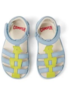 Leder-Halbsandalen in Hellblau/ Grün