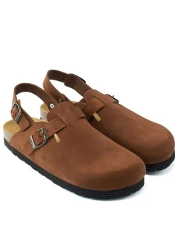 Leder-Halbsandalen in Hellbraun