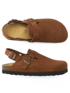 Leder-Halbsandalen in Hellbraun