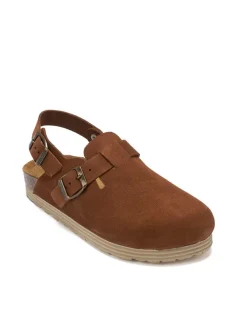 Leder-Halbsandalen in Hellbraun