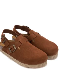 Leder-Halbsandalen in Hellbraun