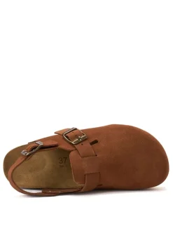 Leder-Halbsandalen in Hellbraun