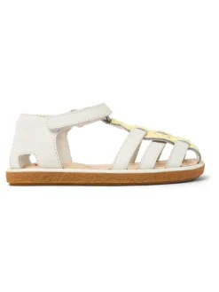 Leder-Halbsandalen in Weiß/ Gelb