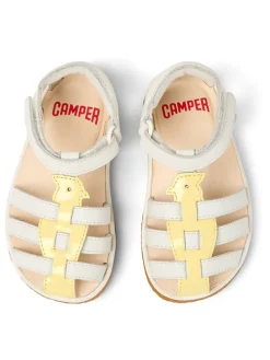 Leder-Halbsandalen in Weiß/ Gelb