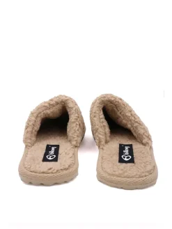 Leder-Hausschuhe in Beige