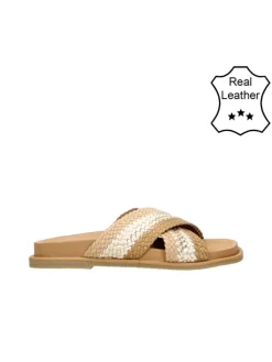 Leder-Hausschuhe in Beige/ Hellbraun