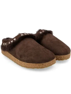 Leder-Hausschuhe in Dunkelbraun