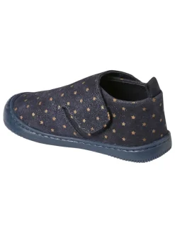 Leder-Hausschuhe in Dunkelblau/ Gold