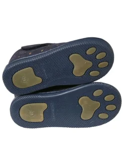 Leder-Hausschuhe in Dunkelblau/ Gold