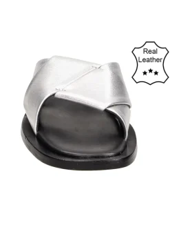 Leder-Hausschuhe in Silber