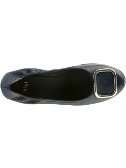 Leder-Keilballerinas in Schwarz