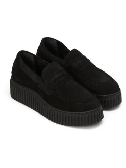 Leder-Keilmokassins in Schwarz