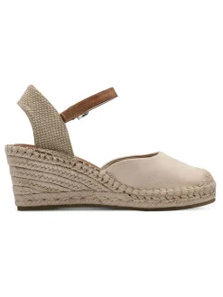 Leder-Keilpumps in Beige