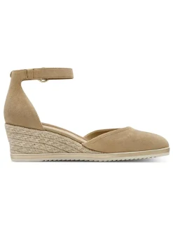 Leder-Keilpumps in Beige