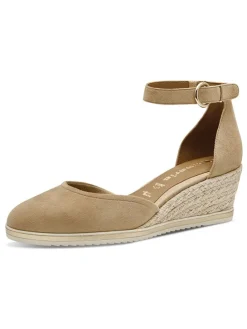 Leder-Keilpumps in Beige