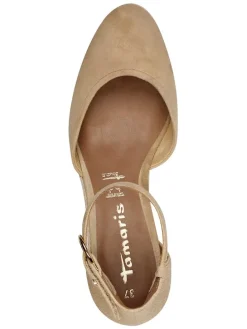 Leder-Keilpumps in Beige