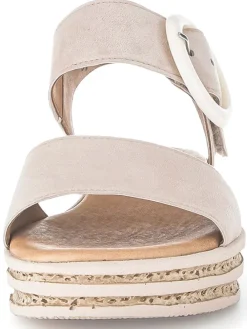 Leder-Keilsandaletten in Beige