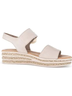 Leder-Keilsandaletten in Beige