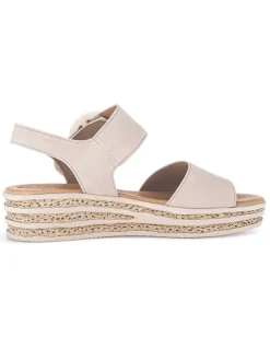 Leder-Keilsandaletten in Beige