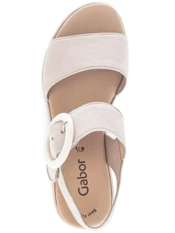 Leder-Keilsandaletten in Beige