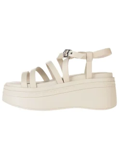 Leder-Keilsandaletten in Creme