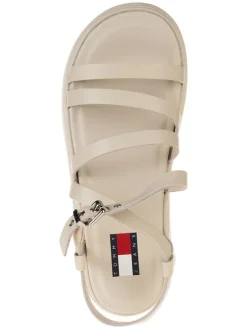 Leder-Keilsandaletten in Creme