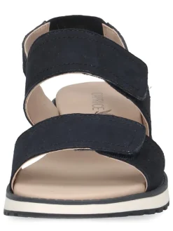 Leder-Keilsandaletten in Dunkelblau